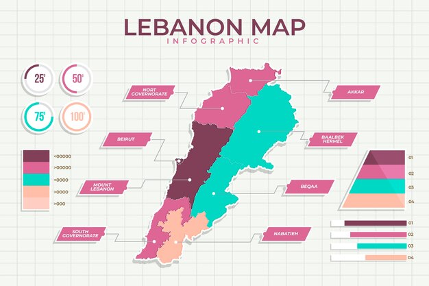 Mapa de líbano de diseño plano