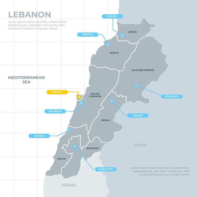 Mapa de líbano de diseño plano