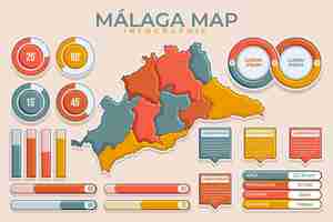 Vector gratuito mapa de málaga en diseño plano