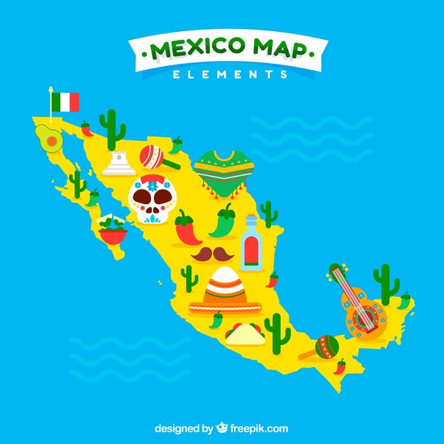 Mapa mexicano con elementos culturales