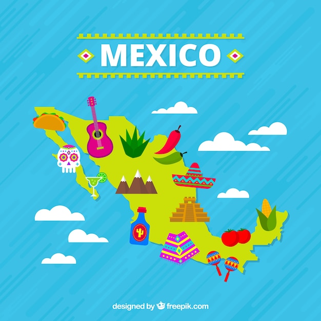 Mapa mexicano con elementos culturales