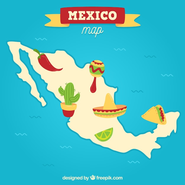 Vector gratuito mapa mexicano con elementos culturales