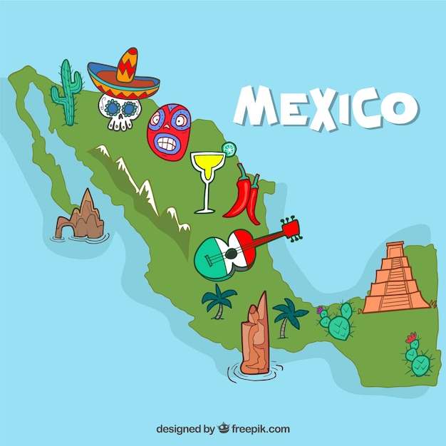 Mapa mexicano con elementos culturales