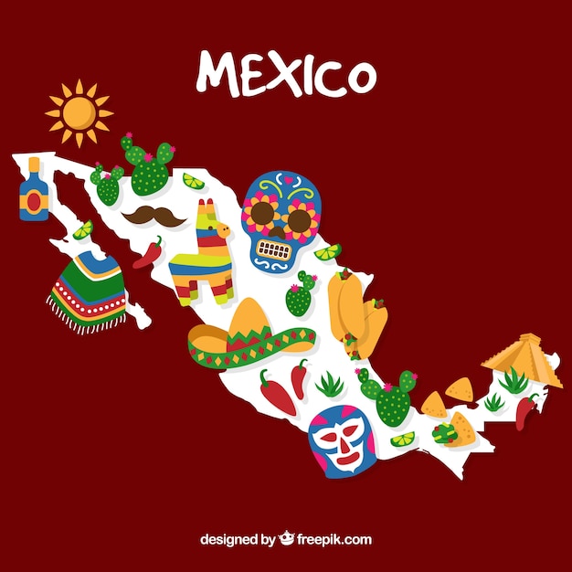 Mapa mexicano con elementos culturales