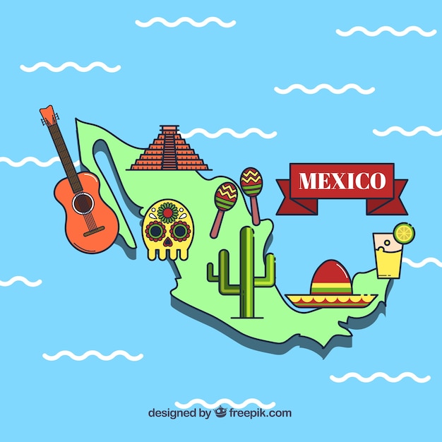 Mapa mexicano con elementos culturales