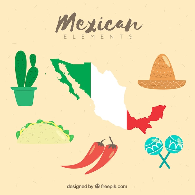 Mapa mexicano con elementos culturales