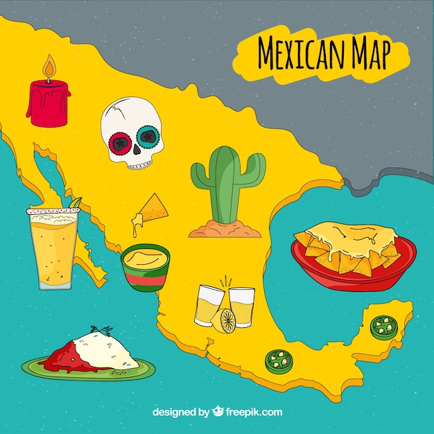 Mapa mexicano con elementos culturales