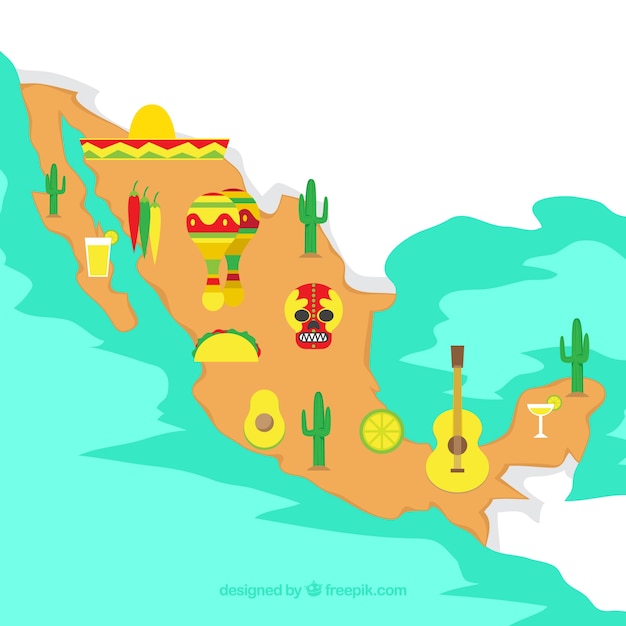 Mapa mexicano con elementos culturales