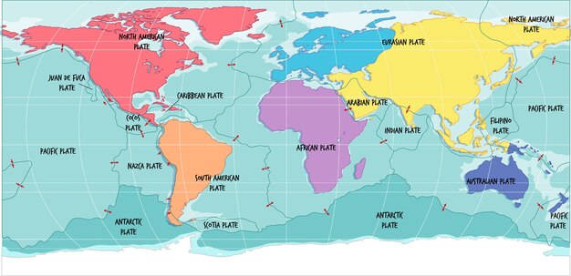 Mapa mundial que muestra los límites de las placas tectónicas