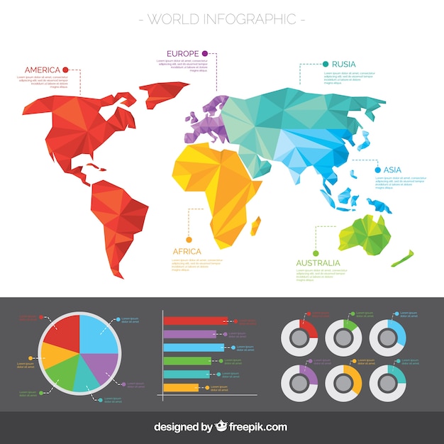 Vector gratuito mapa del mundo geométrica con infografías