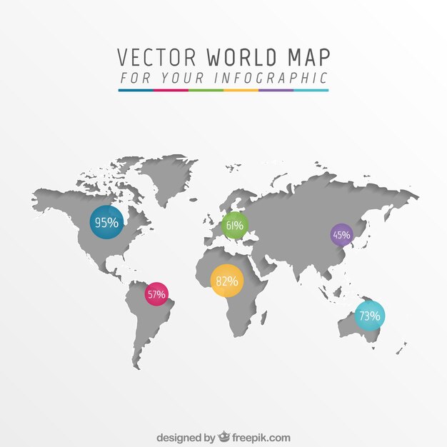 Mapa del mundo gris infografía