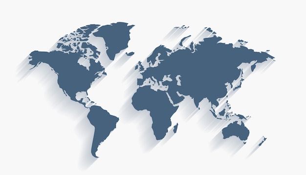 Mapa del mundo mínimo aislado sobre fondo blanco con sombra