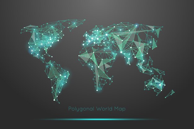 Mapa del mundo poligonal. Geografía global y conexión, continente y planeta