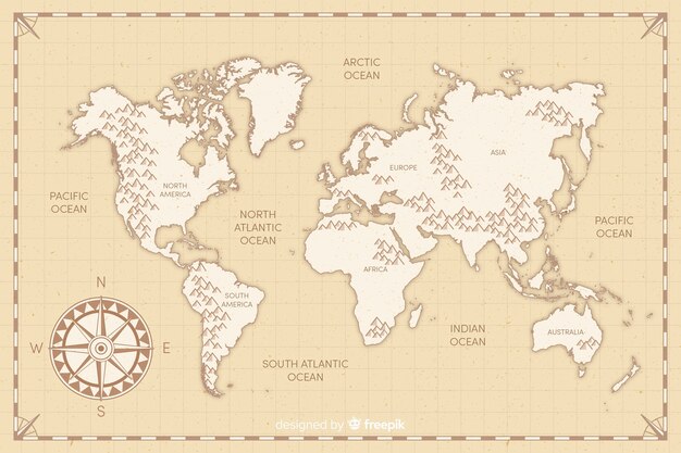 Mapa del mundo vintage de diseño plano