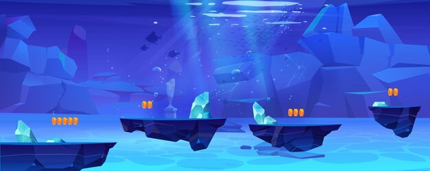 Mapa de nivel de juego submarino con plataforma flotante