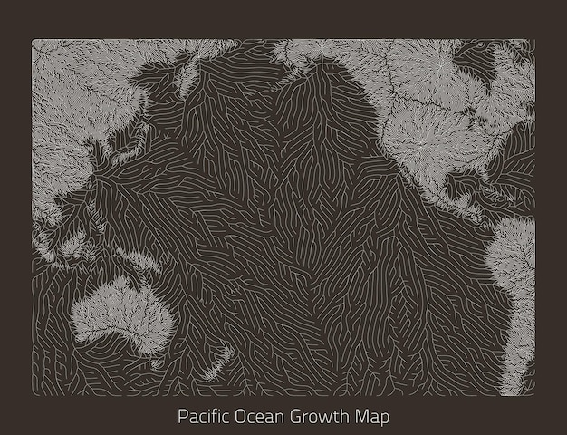 Mapa del pacífico vectorial estructura de crecimiento generativo en forma de continente textura orgánica con siluetas geográficas