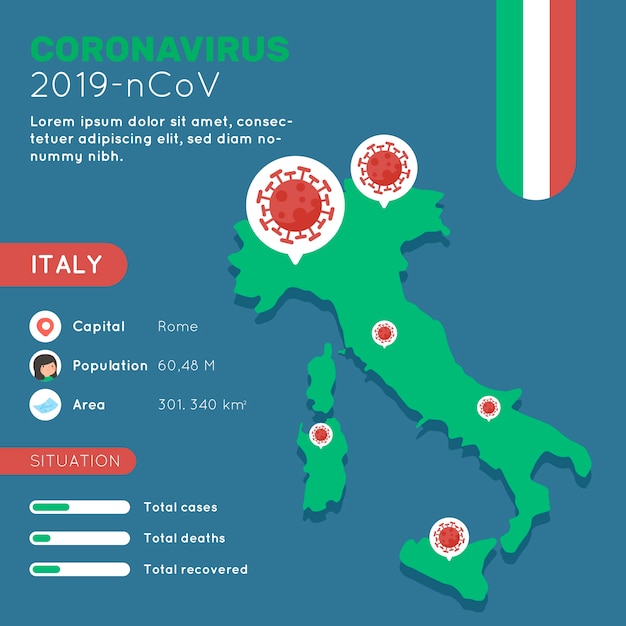 Mapa de país de coronavirus infografía