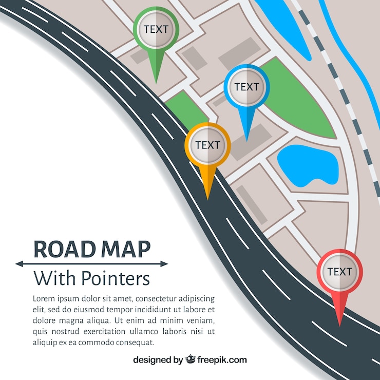 Vector gratuito mapa de ruta con punteros en estilo plano