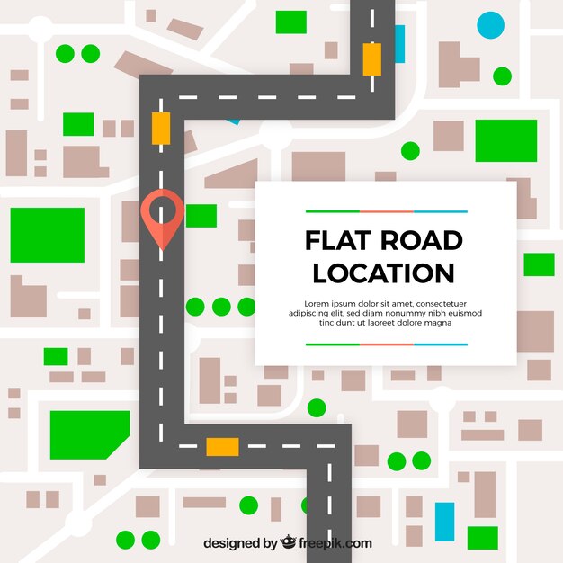 Mapa de ruta con punteros en estilo plano