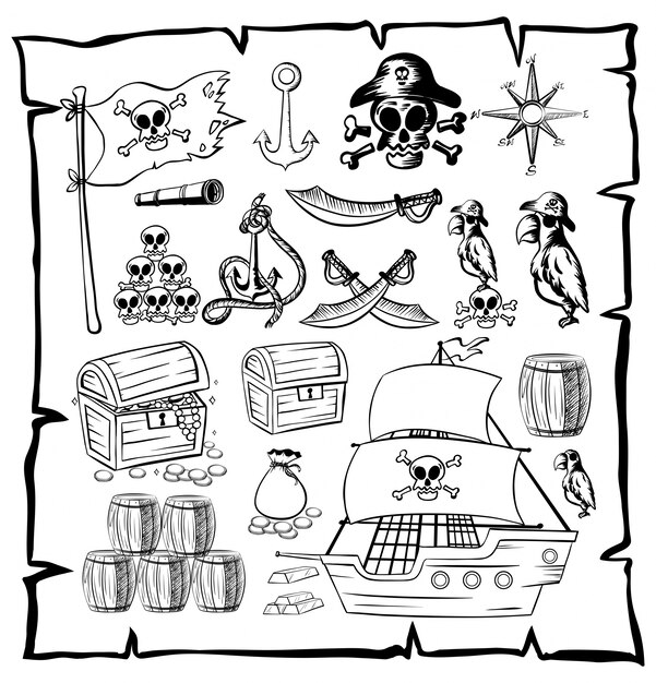 Mapa con símbolos piratas