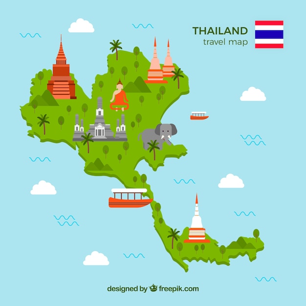 Vector gratuito mapa de tailandia con monumentos