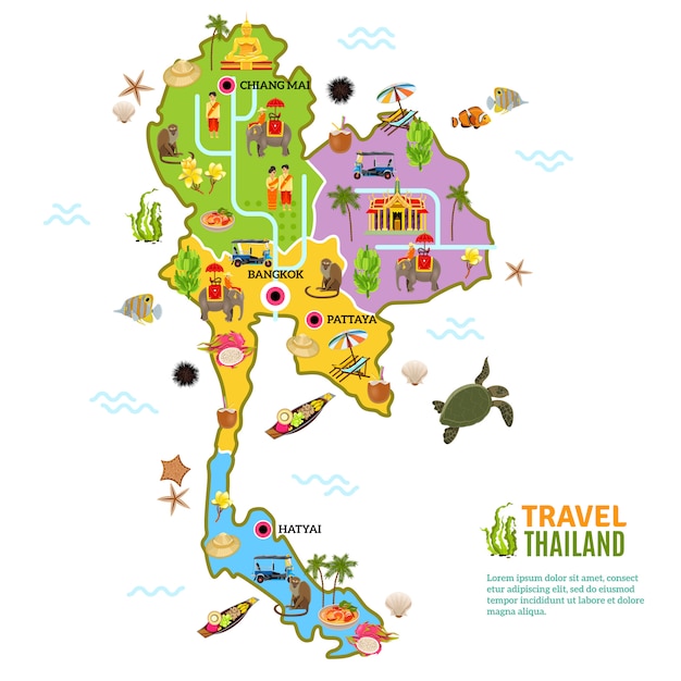 Vector gratuito mapa de tailandia póster