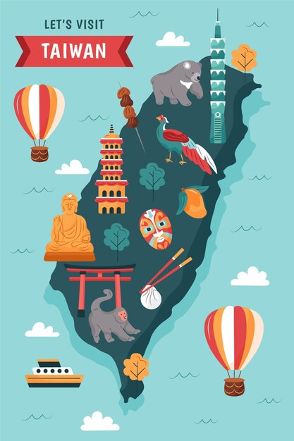 Mapa de Taiwán con hitos