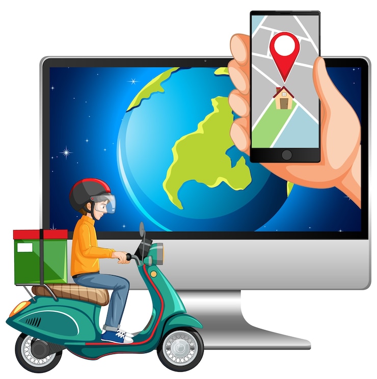 Vector gratuito mapa y ubicación en dispositivos electrónicos