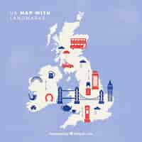 Vector gratuito mapa del uk con monumentos