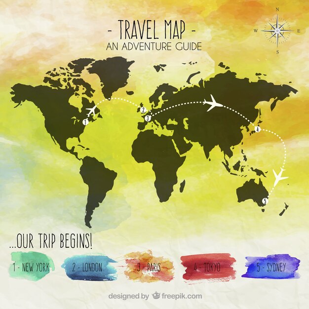Mapa de viajes de acuarela