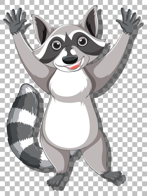 Mapache levantando manos personaje de dibujos animados