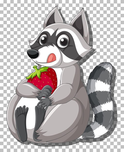 Mapache con personaje de dibujos animados de fresa