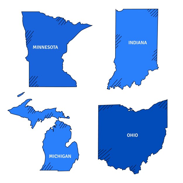 Mapas de contorno de estados unidos dibujados a mano