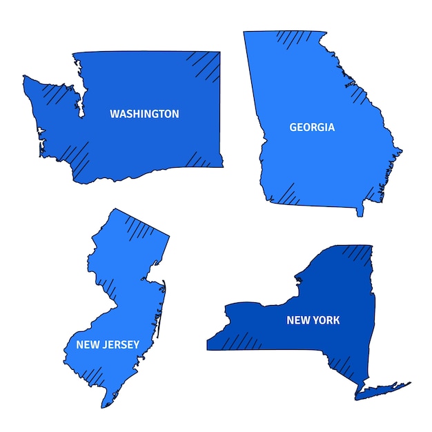 Mapas de contorno de estados unidos dibujados a mano