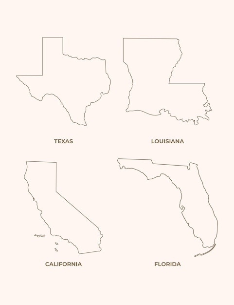 Mapas de contorno de estados unidos de diseño plano