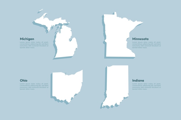Mapas de contorno de estados unidos de diseño plano
