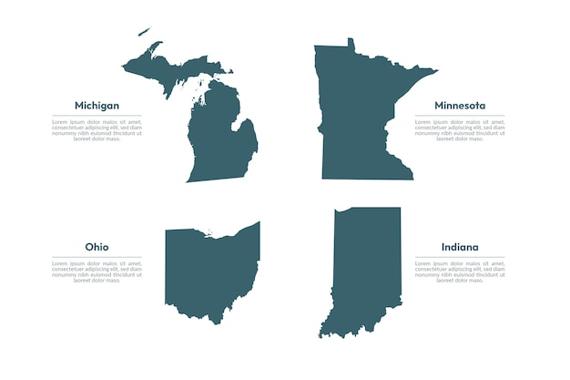 Mapas de contorno de estados unidos de diseño plano