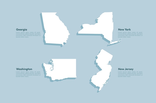 Vector gratuito mapas de contorno de estados unidos de diseño plano