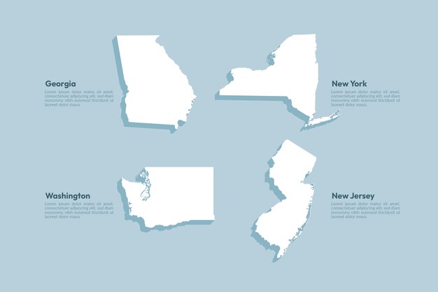 Mapas de contorno de estados unidos de diseño plano