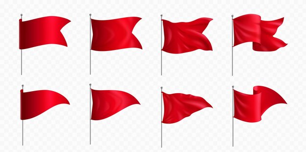 Maqueta de banderas rojas y banderines en postes