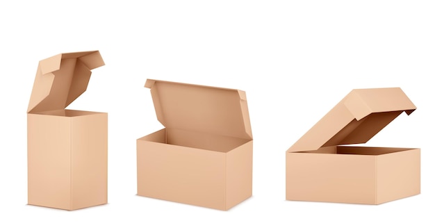 Maqueta de caja de cartón abierta marrón
