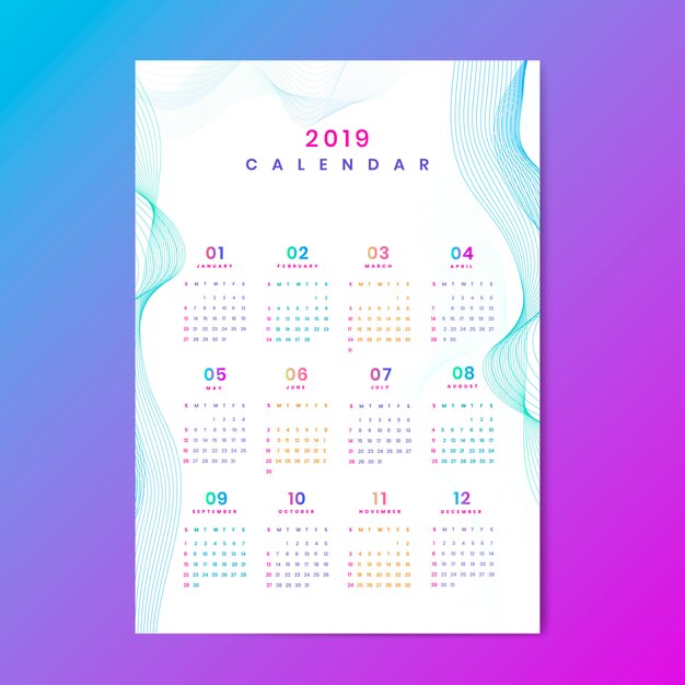 Maqueta de calendario de diseño de contorno