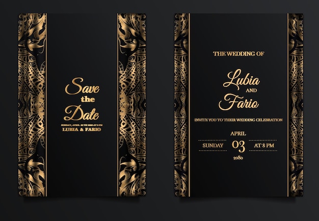 Maqueta de conjunto de diseño de tarjeta de invitación de boda de lujo
