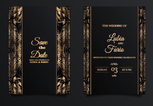 Vector gratuito maqueta de conjunto de diseño de tarjeta de invitación de boda de lujo