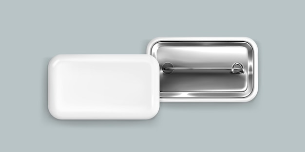 Maqueta de una insignia de alfiler rectangular blanca