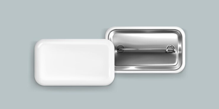 Vector gratuito maqueta de una insignia de alfiler rectangular blanca