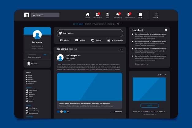 Maqueta de linkedin de redes sociales realista