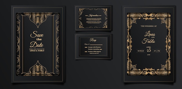 Maqueta de tarjetas de invitación de boda de lujo