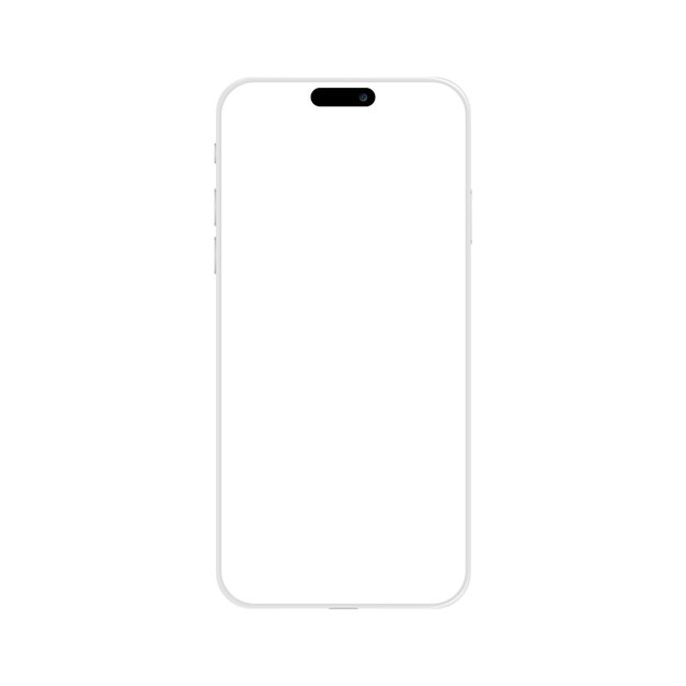 Maqueta de teléfono inteligente de vista frontal realista. Marco blanco de iphone móvil con pantalla blanca en blanco Vector