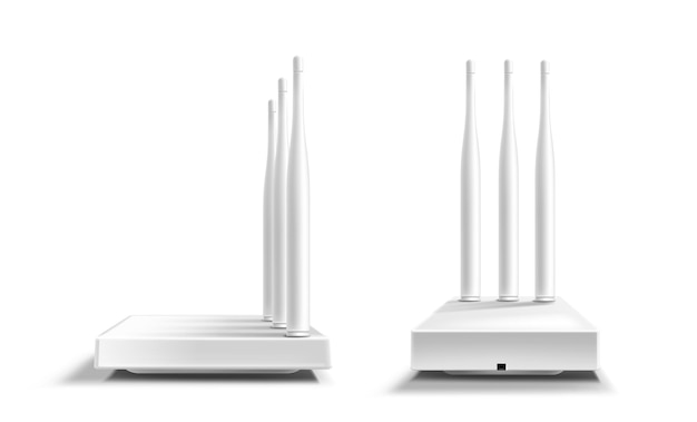 Vector gratuito maqueta de vista frontal y lateral de enrutador wifi